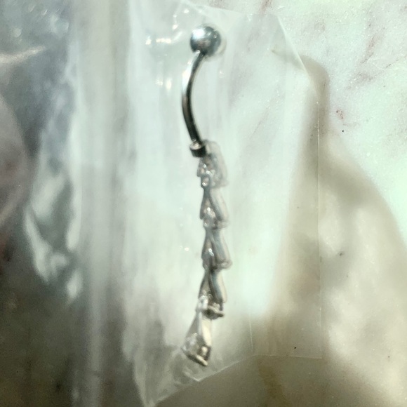 Purple Linear Crystal CZ Stainless Surgical Steel Belly Navel Ring - Picture 3 of 3